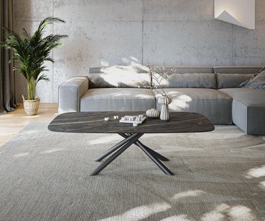 DELIFE Salontafel Edge Boot 140x80 cm keramiek Laminam® Noir Desir bruin Sarity zwart metaal