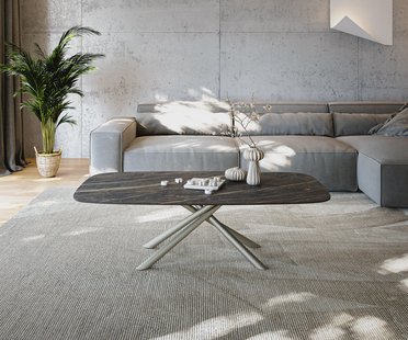 DELIFE Salontafel Edge Boot 140x80 cm keramiek Laminam® Noir Desir bruin Sarity Metall effectafwerking titaan