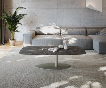 DELIFE Salontafel Edge Boot 140x80 cm keramiek Laminam® Noir Desir bruin Vibany Metall effectafwerking titaan