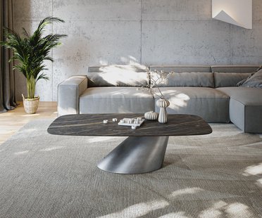 DELIFE Salontafel Edge Boot 140x80 cm keramiek Laminam® Noir Desir bruin Conis metallic zilver