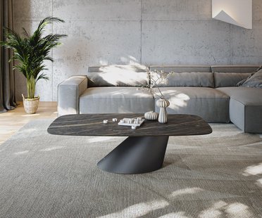 DELIFE Salontafel Edge Boot 140x80 cm keramiek Laminam® Noir Desir bruin Conis zwart metaal