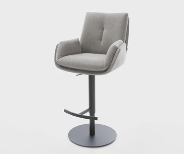 DELIFE Barstoel Clea-Flex structuurstof zacht grijs draaivoet in hoogte verstelbaar metaal draaibaar pocketvering