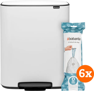 Brabantia Bo Pedal Bin 2 x 30 Liter White + Vuilniszakken (120 stuks)