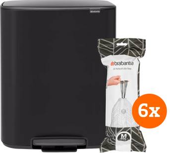 Brabantia Bo Pedal Bin 60 Liter Matt Black + Vuilniszakken (120 stuks)