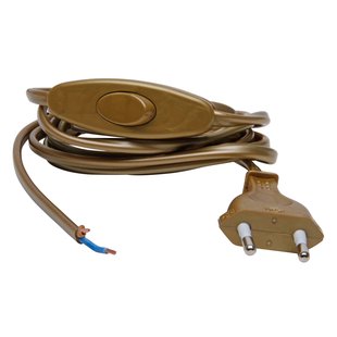 Kopp Aansluitsnoer Met Euro Stekker En Snoerschakelaar 2 Meter Goudbrons