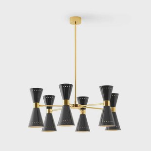 Megafono hanglamp, zwart, 80 cm, 12-lamps Stilnovo - Woonkamer - Designer - Metaal - Meerdere lampen