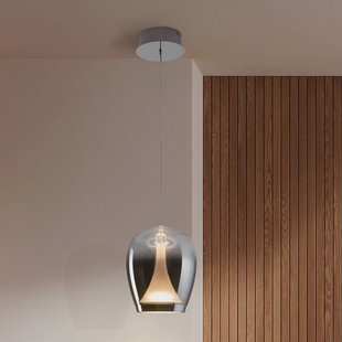 Schuller Valencia LED hanglamp Suspiro, Ø 18 cm, chroomkleurig/rookgrijs, glas
