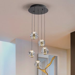 Schuller Valencia LED hanglamp Zaira, Ø 33 cm, zwart/goudkleurig, 5-lamps.