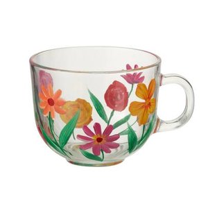 J-Line theekop Bloemen - glas - mix