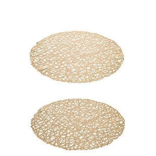 J-Line placemat Blad - kunststof - goud - 2 stuks