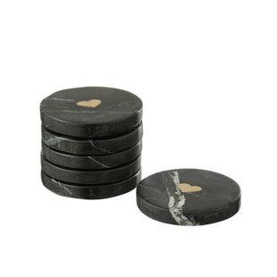 J-Line onderzetter Hart - glas - zwart|goud - doos van 6