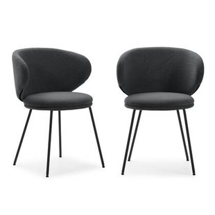 Calicosy - 2 stoelen RUSH - L60 cm - Stof & zwart metaal - Donkergrijs