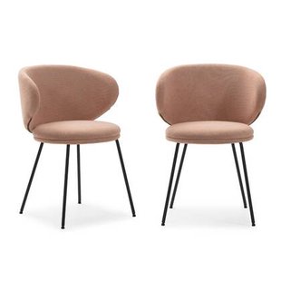 Calicosy - 2 stoelen RUSH - L60 cm - Stof & zwart metaal - Lichtroze