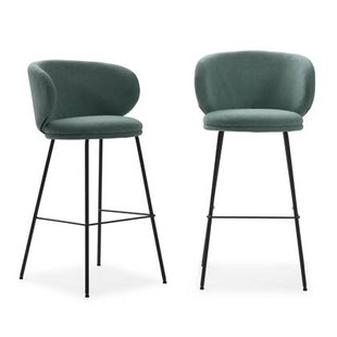 Calicosy - Set van 2 krukken in stof met zwarte RUSH - H65 cm - Groen