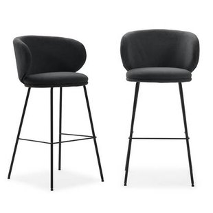 Calicosy - Set van 2 krukken in stof met zwarte RUSH - H65 cm -