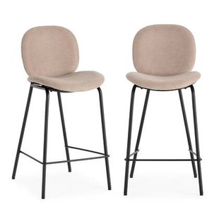 Calicosy - 2 barkrukken CORI - L43 cm - Stof & zwart metaal - Beige