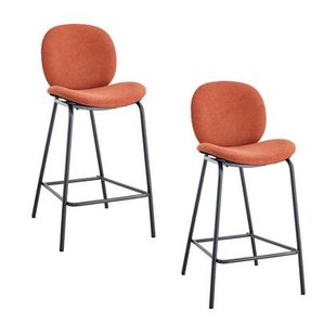 Calicosy - 2 barkrukken CORI - L43 cm - Stof & zwart metaal - Oranje