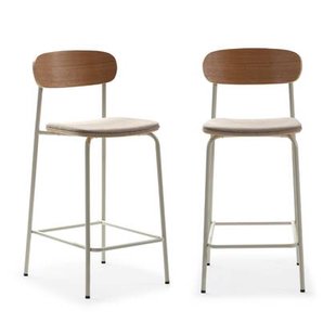 Calicosy - Set 2 barkrukken ADRIANA - H66 cm - Stof & metaal - Beige