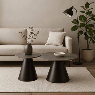 Calicosy - Set van 2 ronde salontafels in grijs - LOUNA - H40 cm