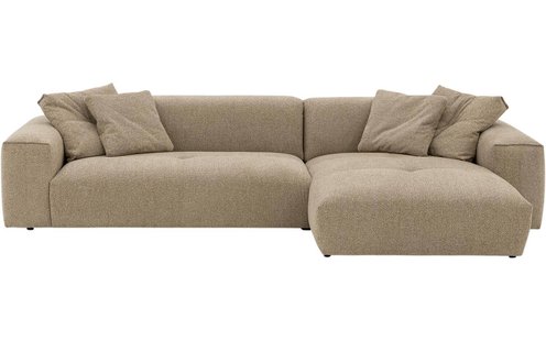 Goossens Bank Lago bruin, stof, met chaise longue rechts