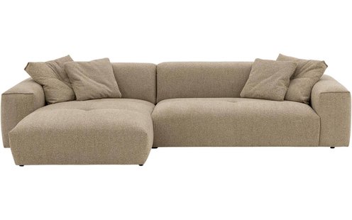 Goossens Bank Lago bruin, stof, met chaise longue links