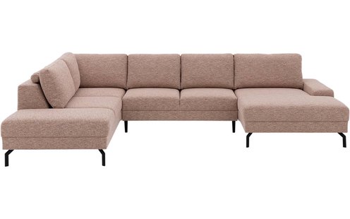 Goossens Bank Valdena roze, stof, 3-zits, met ligelement links met chaise longue rechts