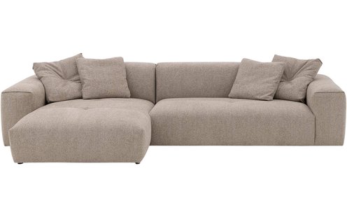 Goossens Bank Lago bruin, stof, met chaise longue links