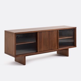 Walnoot gefineerd en geribbeld glazen 3-deurs buffetkast, Dello