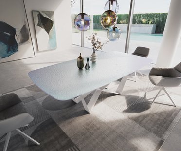 DELIFE Eetkamertafel Edge Boot 240x120 cm Reliefglas Parelmoer 3D-Design Spider Metaal Wit