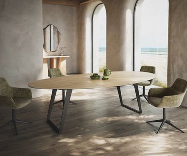 DELIFE Eetkamertafel Edge Oval 280x130 cm Keramiek Laminam® Sabbia eikenkleurig Metaal Schuin Zwart
