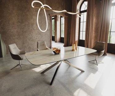 DELIFE Eetkamertafel Edge Boot 240x120 cm Keramiek Iris FMG Onice Oro kruisonderstel Rechthoek Roestvrij staal