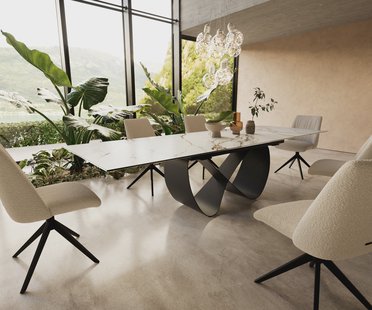 DELIFE Eetkamertafel Edge 200-300x100 cm Keramiek Calacatta Luxe Wit-Goud-Grijs Infinity Metaal Zwart uitschuifbaar