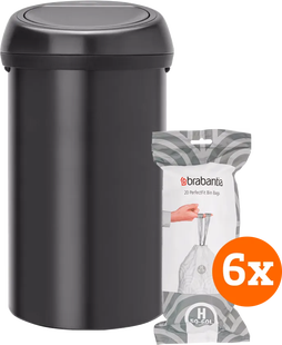 Brabantia Touch Bin 60 Liter Matt Black + Vuilniszakken (120 stuks)