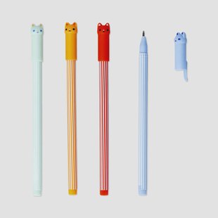 Glitter gelpennen met kat toppers - 4 stuks