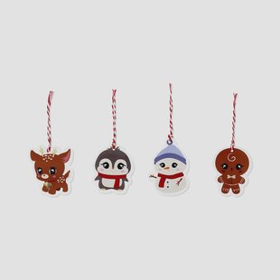 Schattige cadeaulabels met kerstfiguren - 4 stuks
