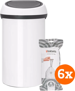 Brabantia Touch Bin 60 Liter White + Vuilniszakken (120 stuks)
