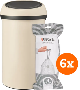 Brabantia Touch Bin 60 Liter Soft Beige + Vuilniszakken (120 stuks)