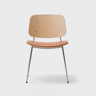 Fredericia Furniture Søborg 3061 metalen stoel beklede zitting Leer Omni cognac – chromen frame