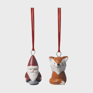 Pluto Design Fox & Santa decoratiehanger 2-delig Rood-wit-bruin