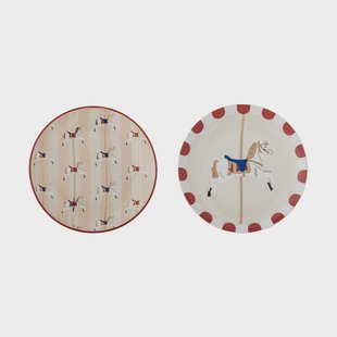 Bloomingville Draaimolen bord Ø16 cm 2 delen Beige-rood