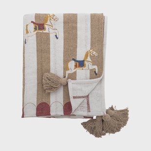 Bloomingville Draaimolen deken 130x160 cm Beige-rood