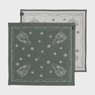 Wik & Walsøe Julemorgen stoffen servet 45x45 cm 2-pack Wit-groen