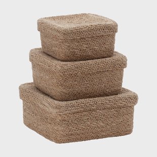 Dixie Emil vierkante mand met deksel 3-delig Natural