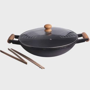 Cookinglife Wokpan - met kookgerei - Gietijzer - ø 36 cm / 6.5 Liter - Geëmailleerde anti-aanbaklaag