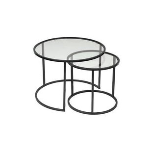 Giga Meubel - Salontafel Rond Zwart Metaal|Glas - Set van 2 - Belarus