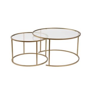 Giga Meubel - Salontafel Aurum Ø80|Ø60cm Goud|Glas Set van 2