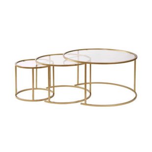 Giga Meubel - Salontafel Aurum Ø80|Ø60|Ø42cm Goud|Glas Set van 3