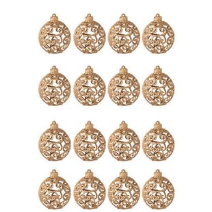 J-Line kerstbal Barok - kunststof - perzik - doos van 16