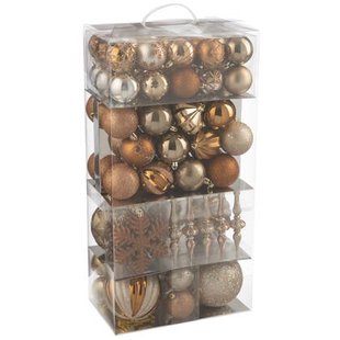 J-Line kerstbal - kunststof - bruin - doos van 80