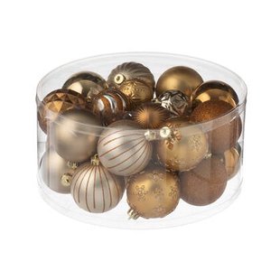 J-Line kerstbal - kunststof - bruin - doos van 30